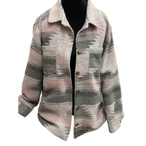 Cozy Thread & Supply Pink Gray Aztec Bartlett Fleece Shacket Overshirt Small
